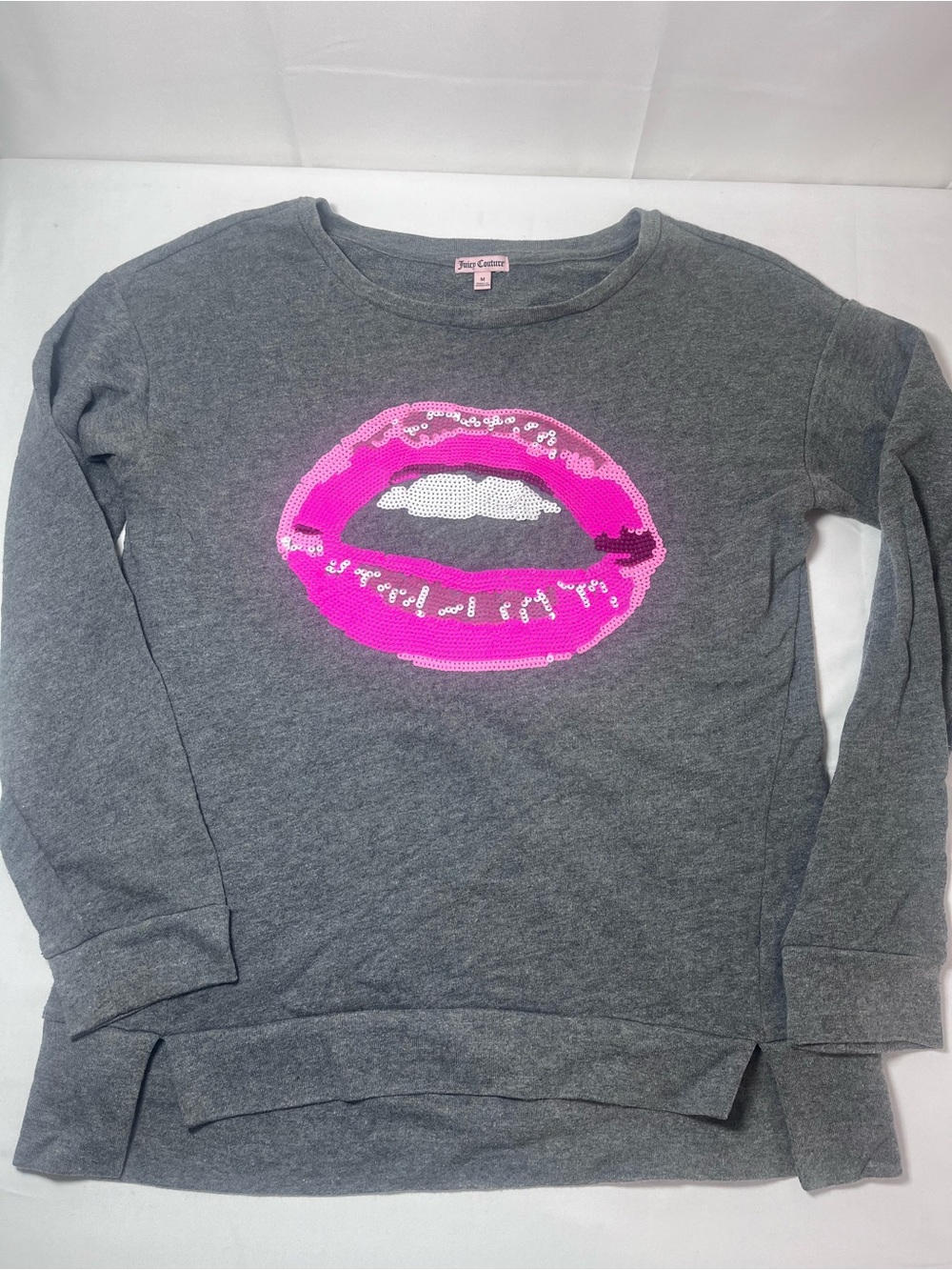 Juicy Couture Gray Sweatshirt with Hot Pink Sequin Lips